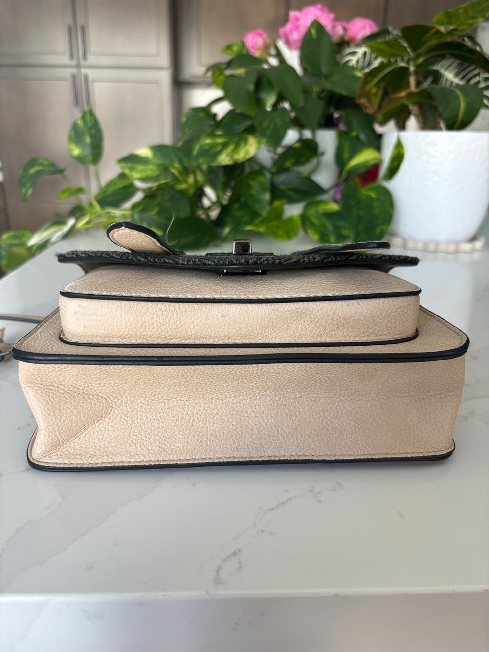 Harris Tweed Islander Olive Green And Ivory Herringbone Satchel Crossbody Bag - Picture 12 of 15